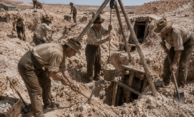 The Miners Who Built the Town Opal miners excavating the Coober Pedy field in the 1920s