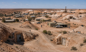 Coober Pedy underground town in South Australia surrounded by opal mine workings