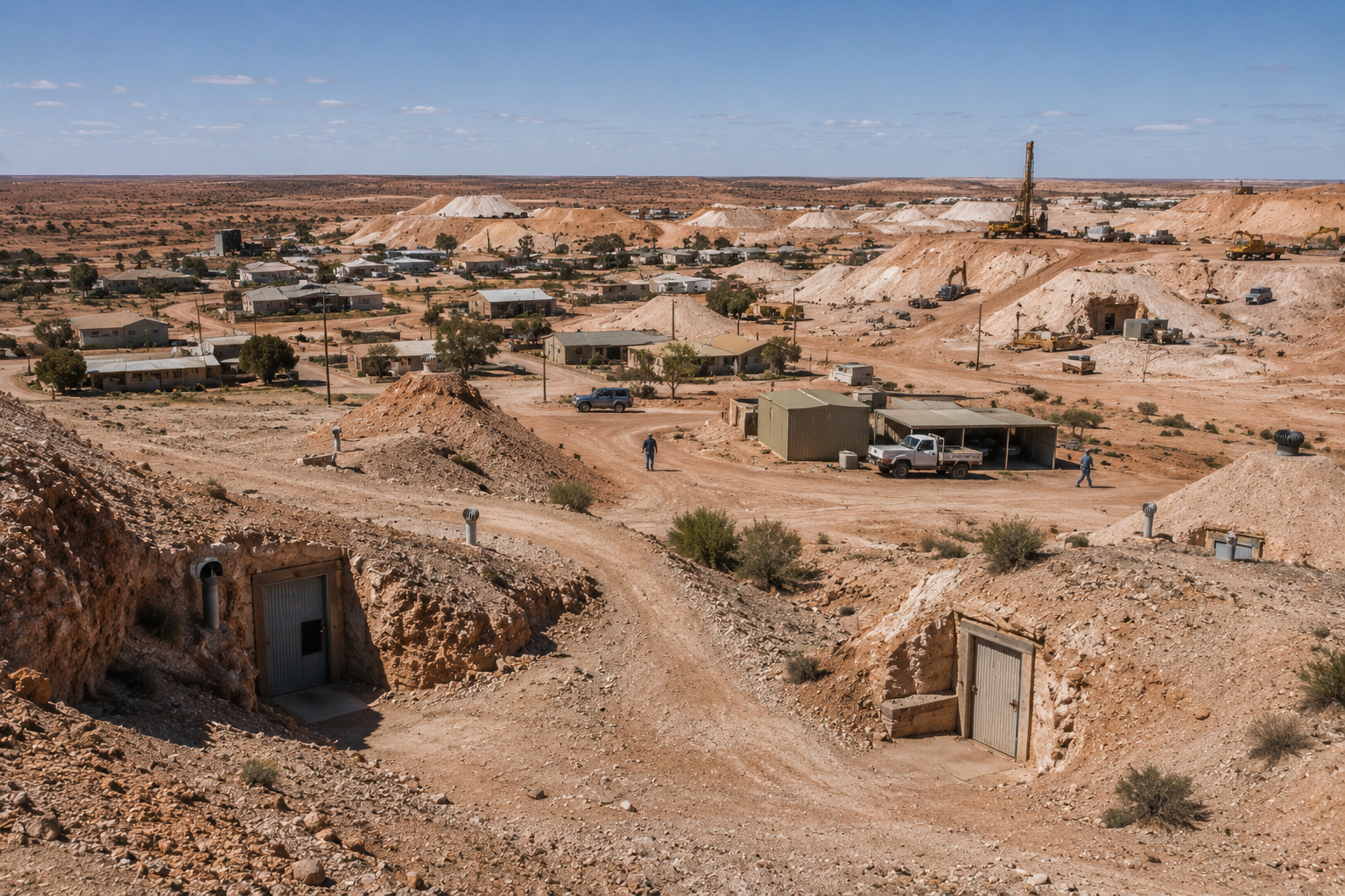 Coober Pedy underground town in South Australia surrounded by opal mine workings