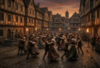 Dancing Plague of 1518 depiction showing a blurred