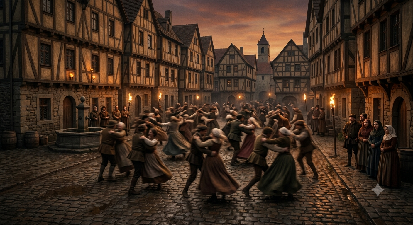 Dancing Plague of 1518 depiction showing a blurred