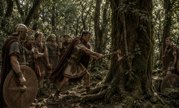The Sacred Grove and Caesar's Axe Roman soldiers entering a sacred grove described in ancient literature