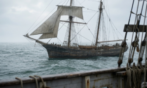 The Mary Celeste drifting abandoned in the Atlantic during the Mary Celeste mystery