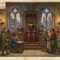 Medieval animal trials courtroom scene showing a judge and officials in a stone chamber