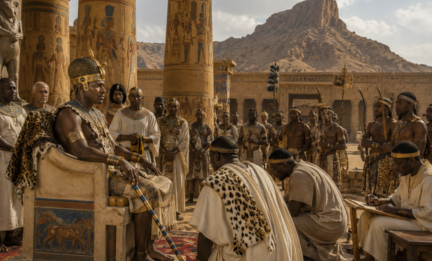 Kushite pharaoh and officials at Napata near Gebel Barkal
