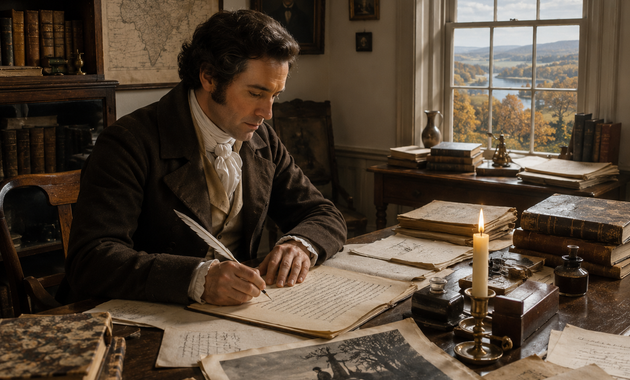 Washington Irving writing The Legend of Sleepy Hollow in the early nineteenth century