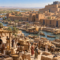 Ancient Mesopotamia with a Sumerian city, ziggurat, canals, and people
