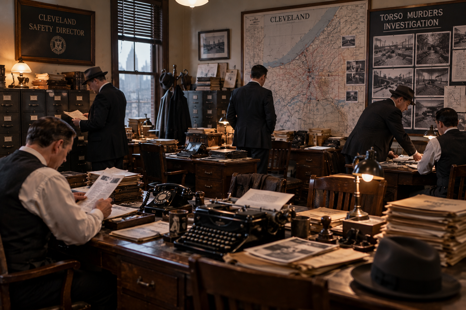 Eliot Ness era Cleveland Torso Murders investigation, AI-generated historical reconstruction