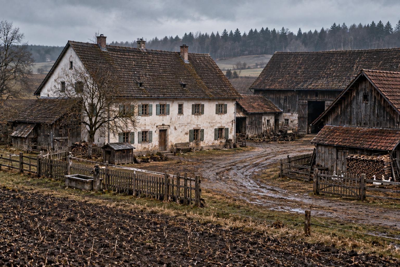 Hinterkaifeck farm in Bavaria during the 1922 murders, AI-generated historical reconstruction