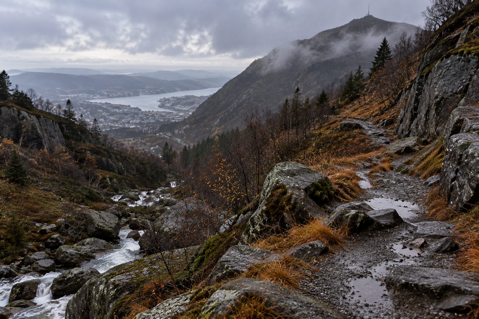 Isdalen valley near Bergen associated with the Isdal Woman mystery, AI-generated historical reconstruction