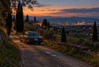 The Tuscan Landscape of the Monster of Florence Tuscan countryside near Florence associated with the Monster of Florence murders, AI-generated historical reconstruction