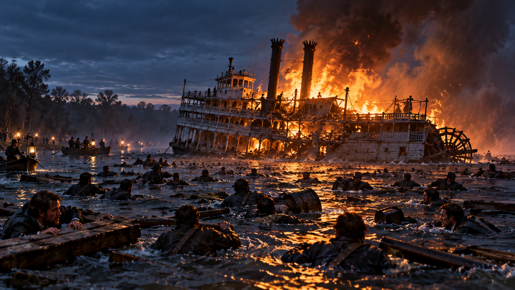 Sultana disaster explosion and rescue on the Mississippi River