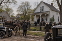 Villisca Axe Murders Investigation in 1912 Villisca axe murders investigation outside the Moore home in Iowa in 1912, AI-generated historical reconstruction