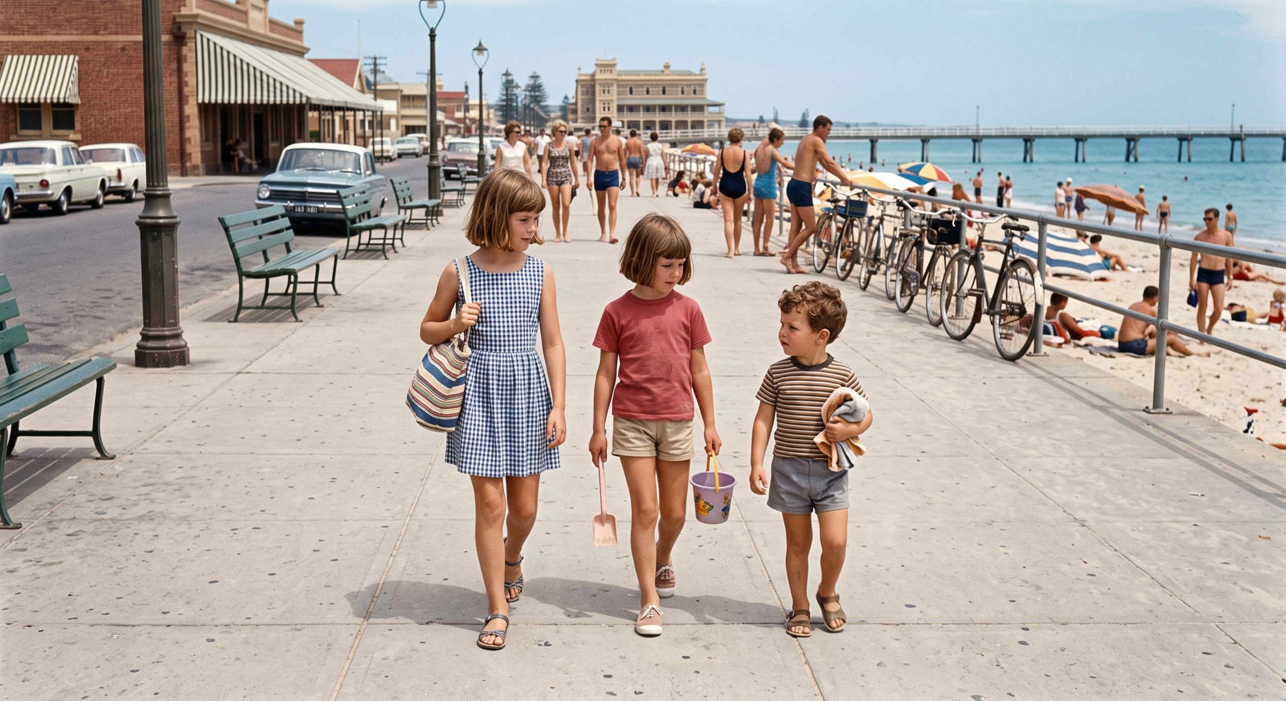Beaumont children disappearance reconstruction showing three siblings at Glenelg Beach