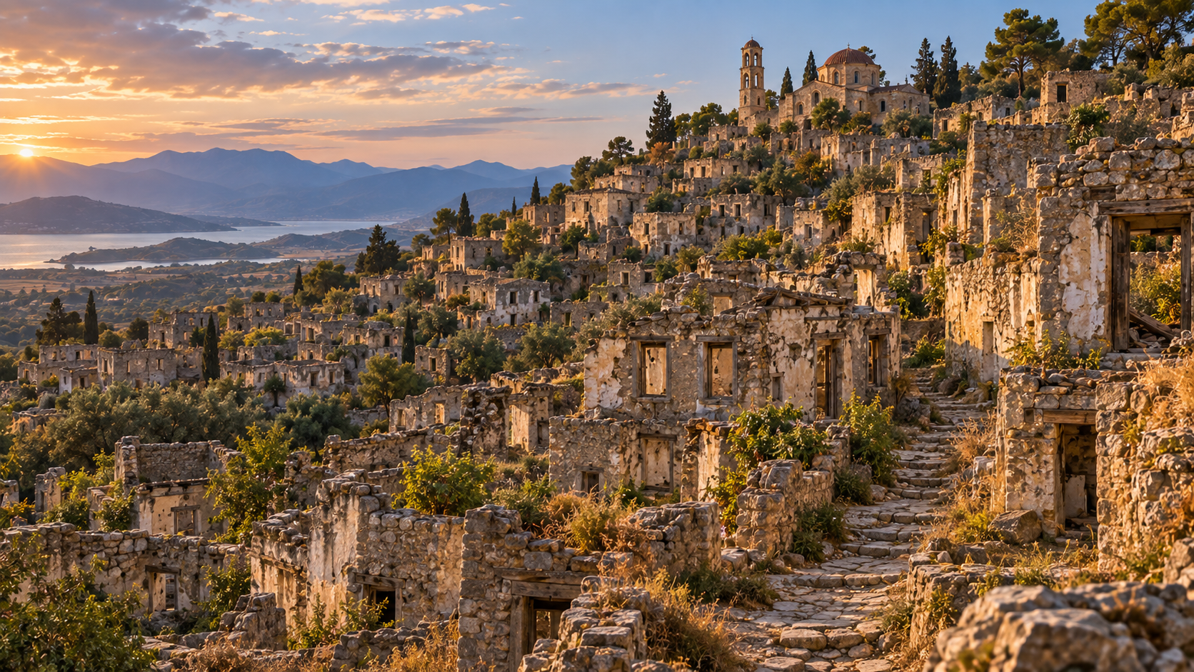 Kayaköy ruins of a village empty for more than a century
